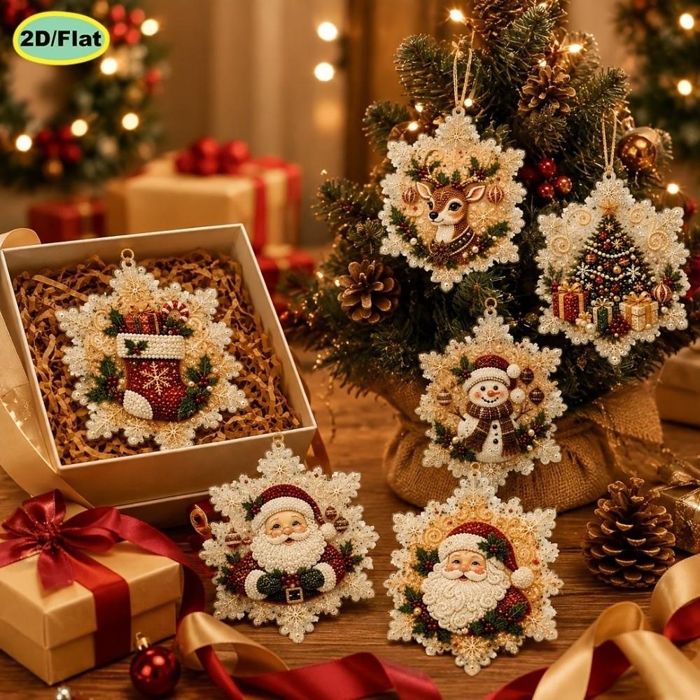 6Pcs Wooden Base Wooden Christmas Ornaments Set Art Xmas Hanging Decor Wall Decoration