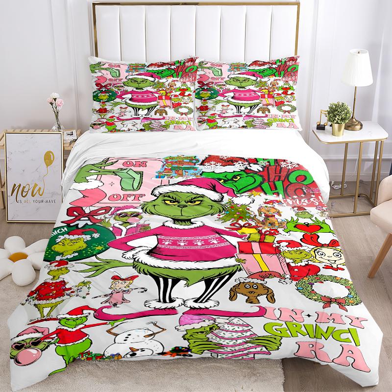 3Pcs Christmas Grinch Party Bedding Sets For All Sizes New 3D Printed Bed Cover Comforter Duvet Cover Pillowcase Bedroom Decoration