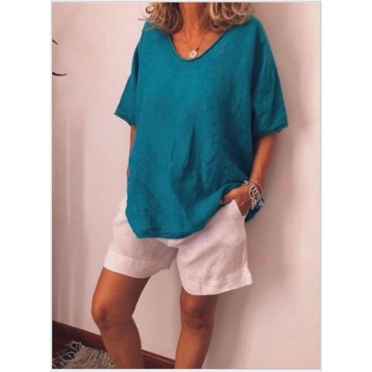 

Новая однотонная свободная футболка с короткими рукавами в стиле кэжуал из хлопка и льна 2XL синий