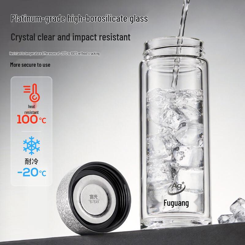 Fuguang Pure Titanium Nano Antibacterial Double-Layer Glass Tea Bottle
