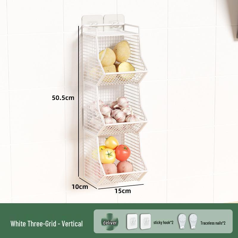 Wall-Mounted Scallion, Ginger & Garlic Storage Basket and Seasoning Box