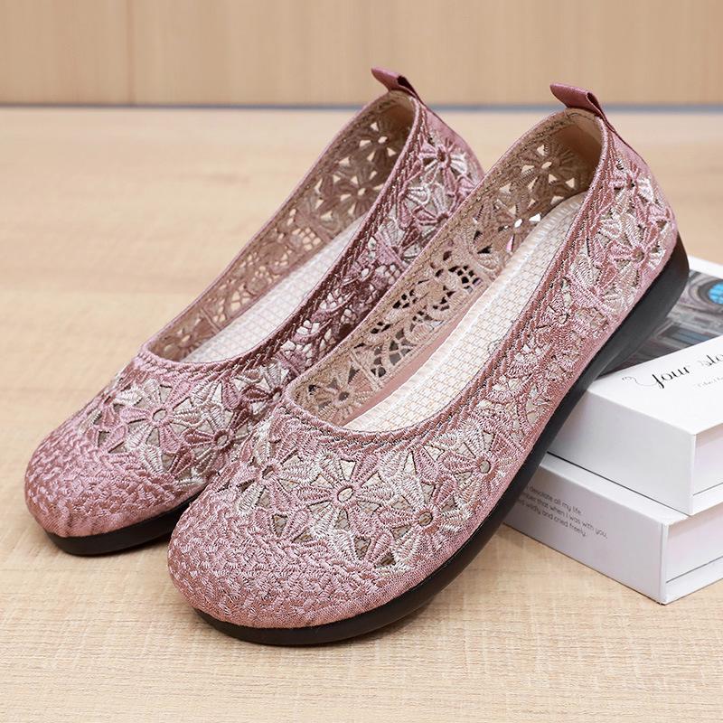 Women s Breathable Mesh Slip-On Shoes - Summer Embroidered Soft Sole, Non-Slip for Middle-Aged  & Elderly 39