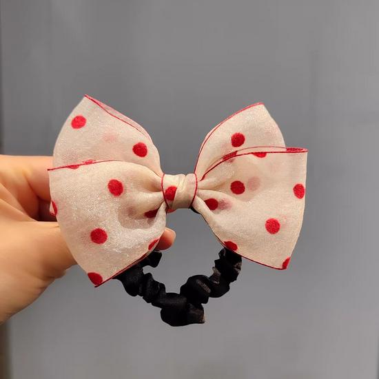 Red & Gray Autumn/Winter Large Bow Hair Tie for Women