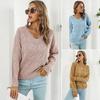 Pull en maille ajourée à carreaux et cœur à manches longues ample pour femme