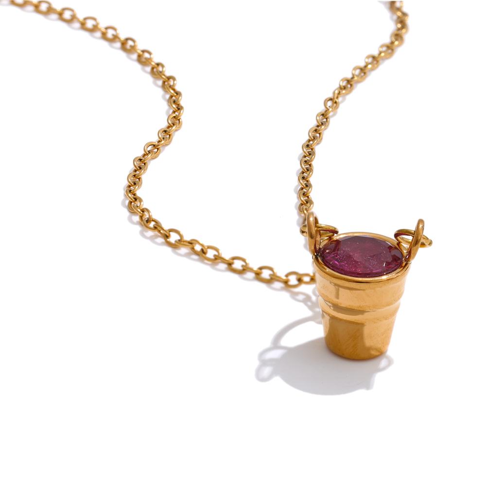 

Yhpup 50+6cm Red Zirconia Bucket Basket Creative Necklace Gift Pendant Stainless Steel Chain Golden Stylish Unique Jewelry 2025