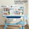 Kids Study Desk Chair Set Widened Desktop Multi Separation Cartoon Pattern Learning Adjustable Height Table with Drawer Furniture