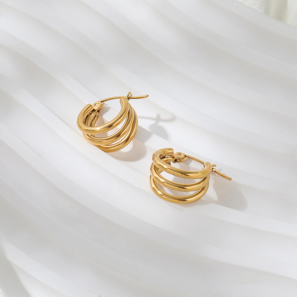 JOOLIM High End 18K Gold Plated Three Circle Multi-layer Hoop Earrings Stainless Steel Jewelry for Women