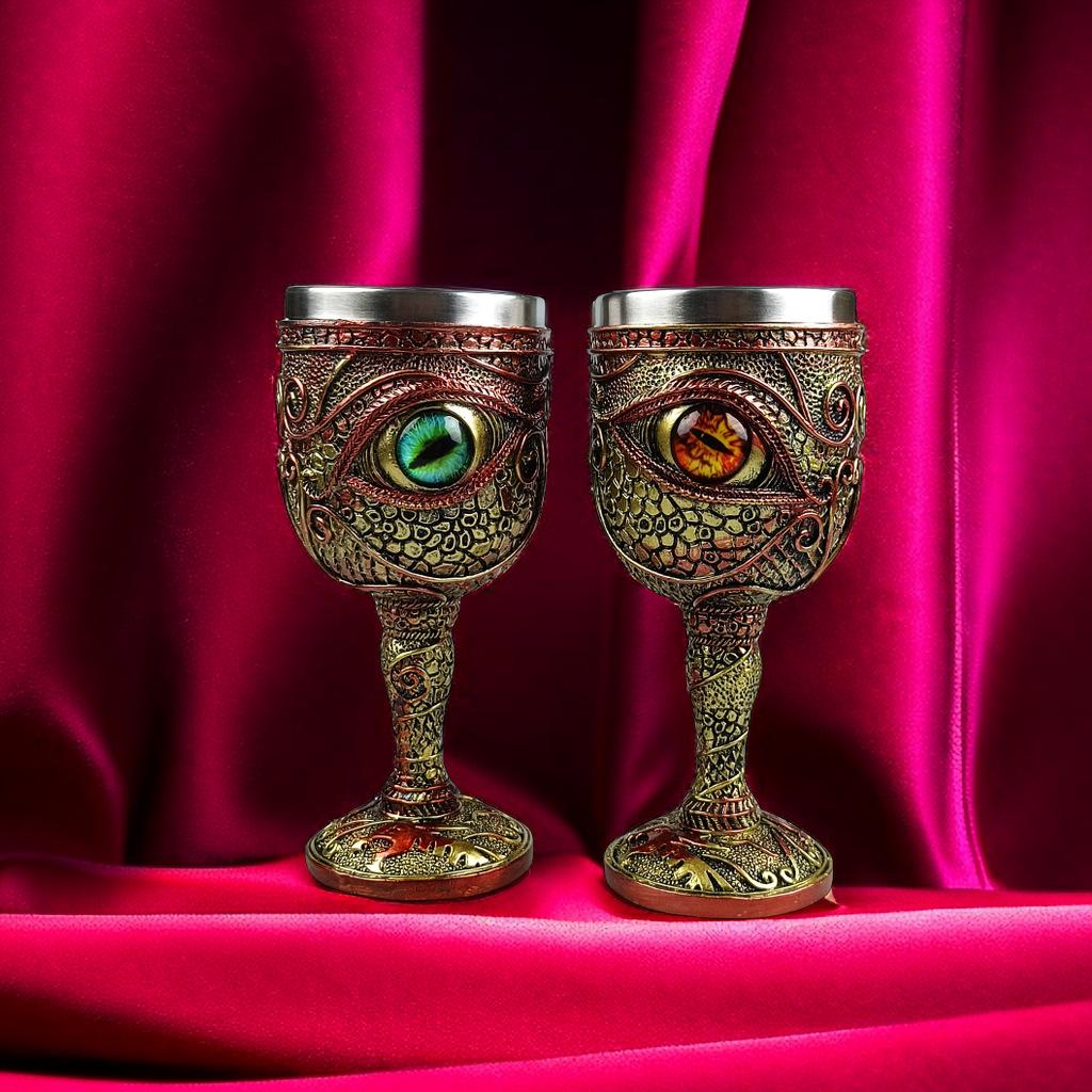 Gothic Goblet 3D Viking Stainless Steel Resin Skull Wine Goblet Terrifying Eyes Whiskey Cup Wine Glass for Halloween