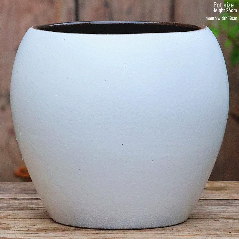 Extra Large White Ceramic Pot: European Style Succulent and Flower Pot for Courtyard Landscaping with Rough Texture and Large Caliber.