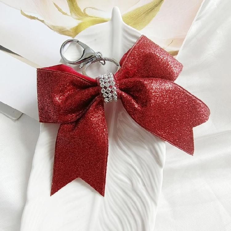 Sophisticated Cheerleader Bowknot Accessory Unique Teen Girl Cheer Bowknot Keyring with Rhinestones Trendy Bag Charm