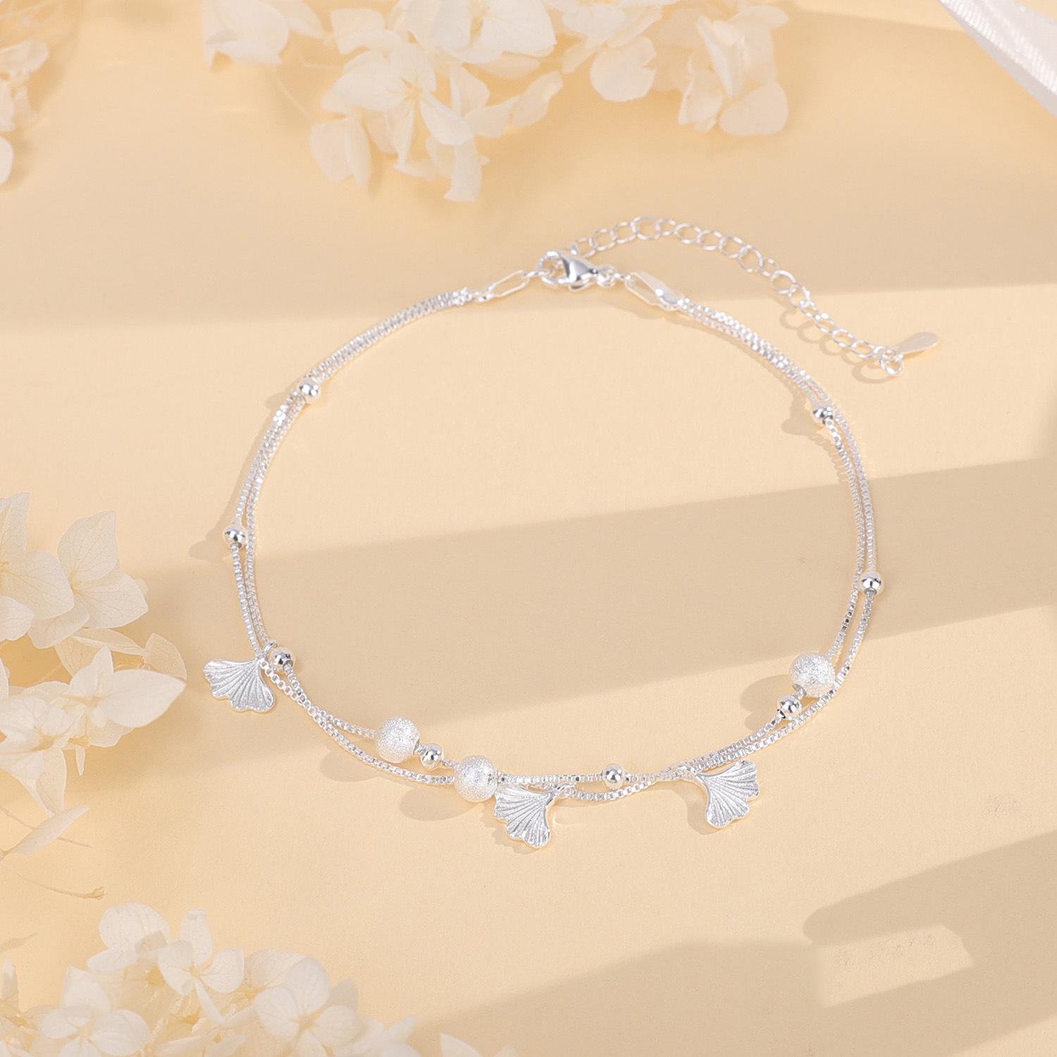 

Двухслойный браслет на ногу с листом гинкго для женщин - Тренд 2024, Роскошный, Высококлассный, Изысканный