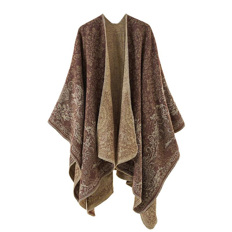 Autumn And Winter New Cashmere Cape Cashew Flower Fashionable Warm Split Shawl