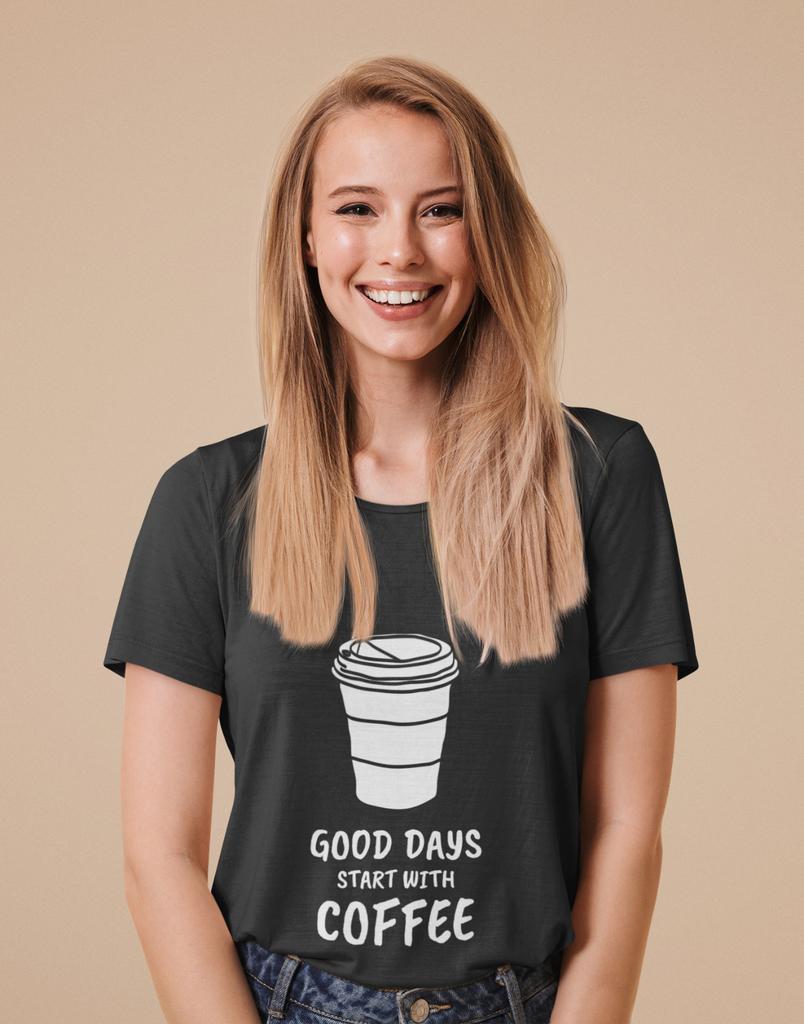 Organic Cotton Women's T-Shirt Mens Womens Tees Top Oversized Coffee Saying: Good Days Start with Coffee