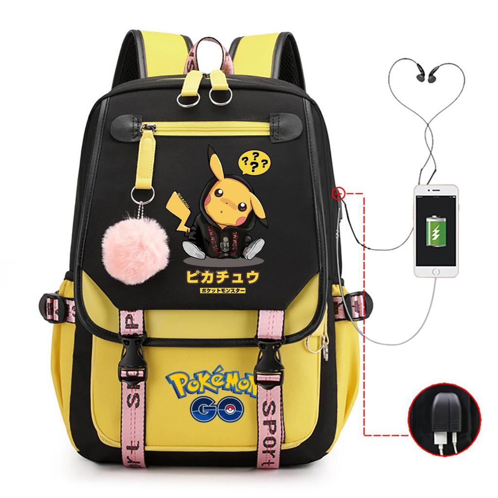 Contrasting Color Neutral Universal Schoolbag Cute Cartoon Print Primary And Secondary School Students Spine Protection Double Shoulder Usb Backpack