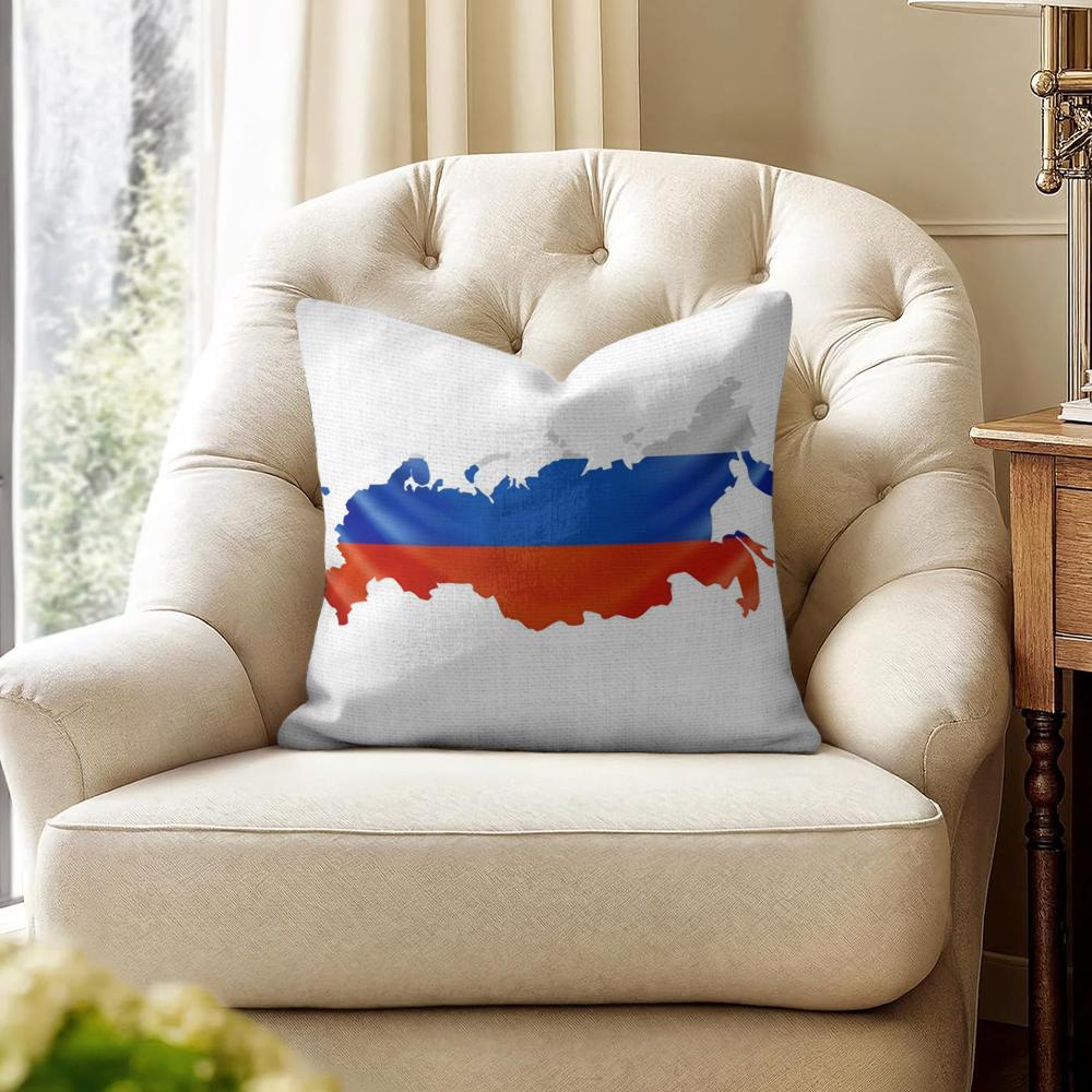 RRussia Flag Print Cushion Cover Natural Linen Organic Fabric DoubleSided Printing Couch Pillow Covers Home Decor