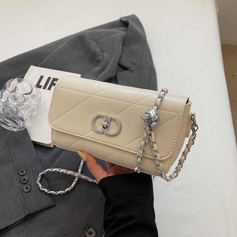 

Жіноча сумка Xiaoxiangfeng на ланцюжку в формі ромба під пахвами 2024 нова модна універсальна маленька квадратна сумка через плече на одне плече брудно-білий