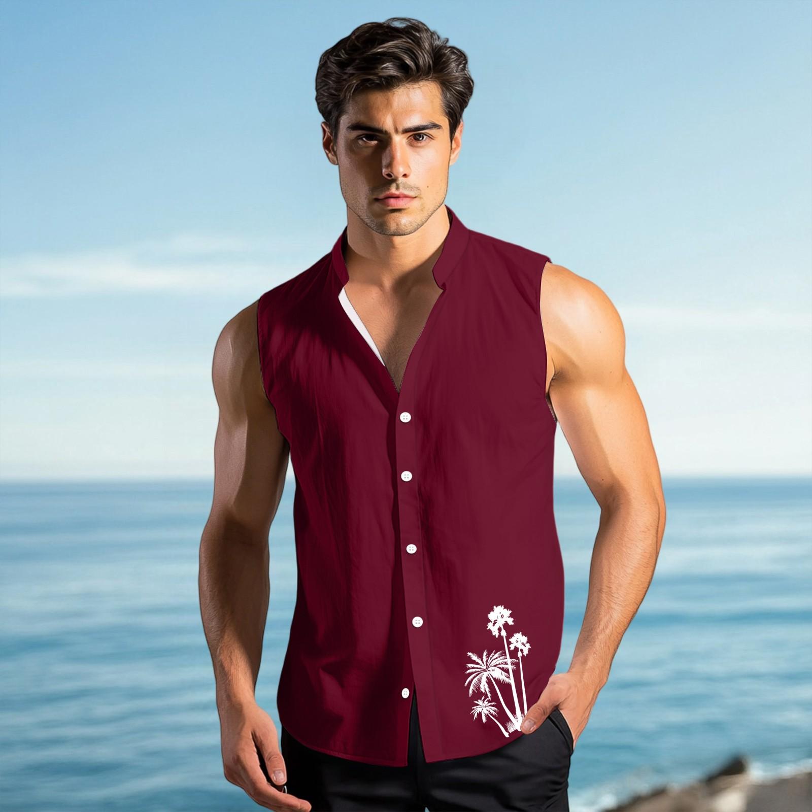 

Мужская модная рубашка без рукавов с лацканами на пуговицах и жилеткой M винный