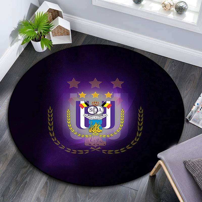 RSC Anderlecht, Tappeto Rotondo, Tappeto per Soggiorno Camera da Letto Divano Stanza dei Giochi Decorazione, Tappetino Antiscivolo