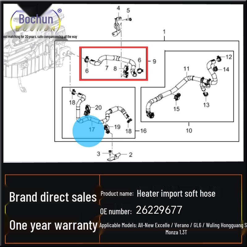 Imported Soft Heater Hose for New Excelle Yuelang GL6 & Wuling Cortez 1.3T