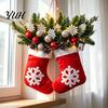 Xmas Door Hanger Christmas Mitten Hanger, Red White Glove Ornament with Pine Cone Berries, Seasonal Fabric Decorations Holiday Wall Decor for