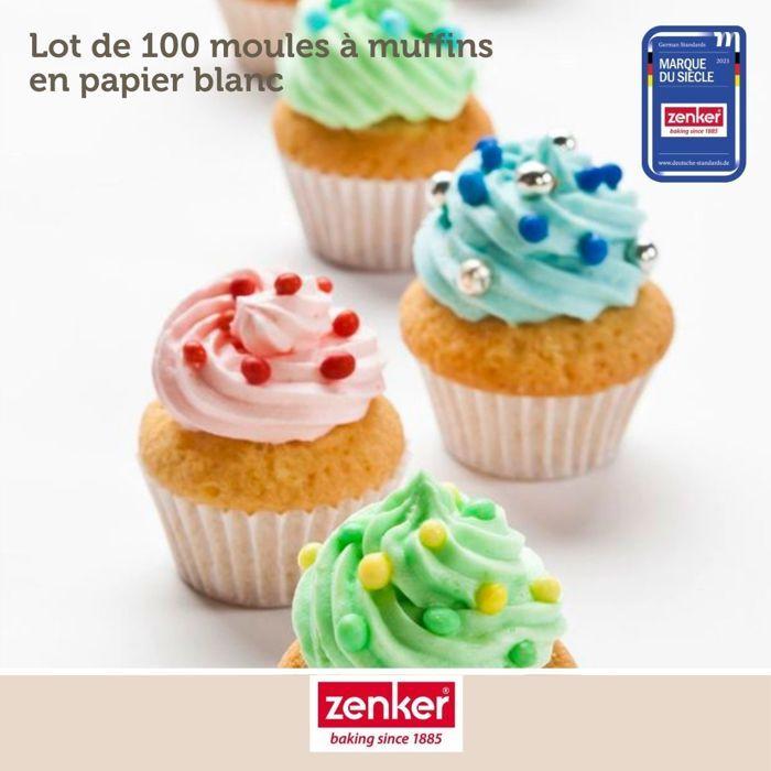 Moules à muffin - zenker - 43436 - pack de 100 - papier blanc - cuisson facile