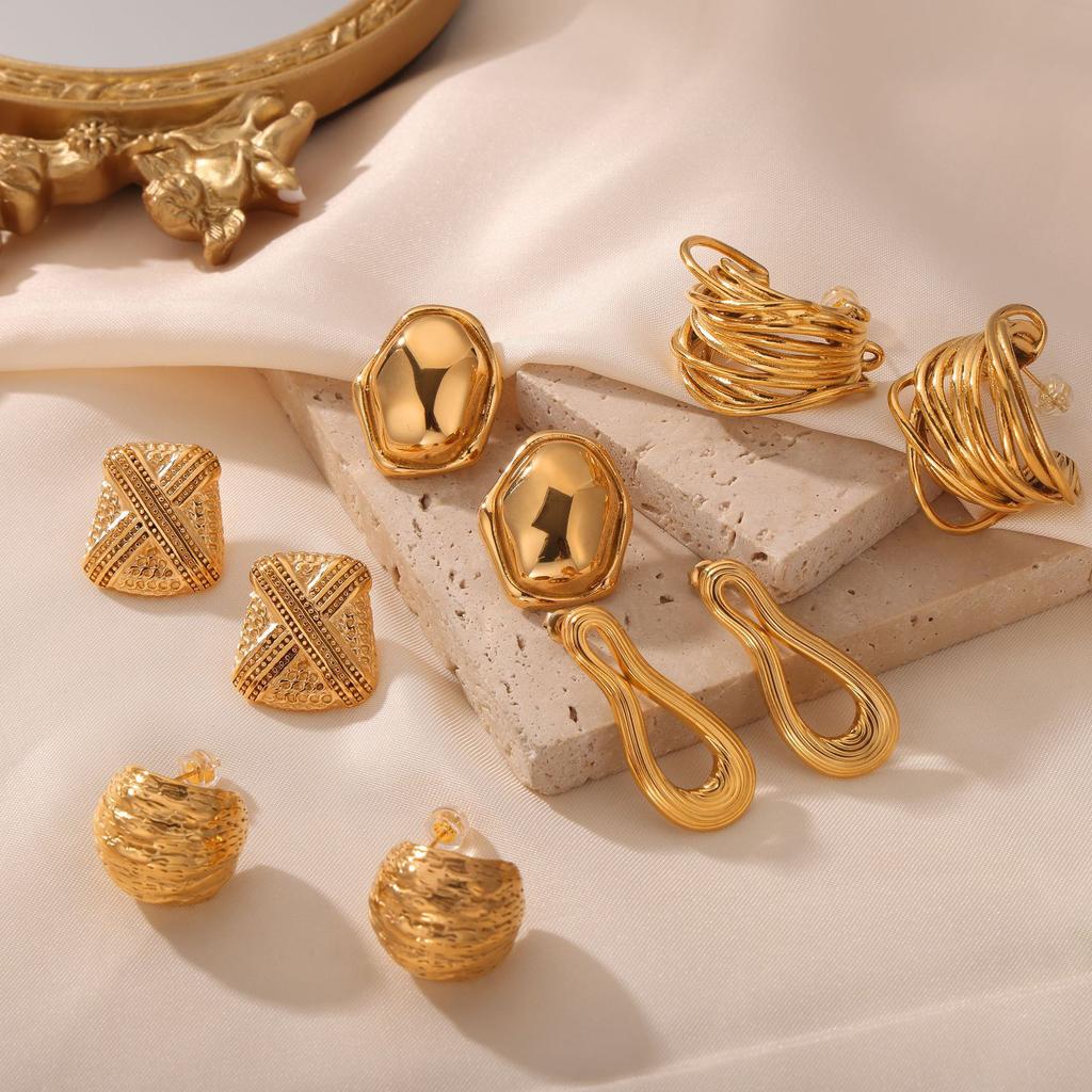 Exaggerated Geometric Design Irregular Earrings Titanium Steel Plated 18K Gold Light Luxury Temperament Non-Fading Earrings Set