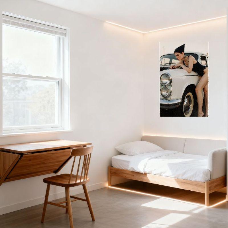 Sexy Woman Sleeveless Bodysuit Tattoo Vintage White Car Military Hat Retro Metal Tin Sign for Bar Pub Home Wall Decor