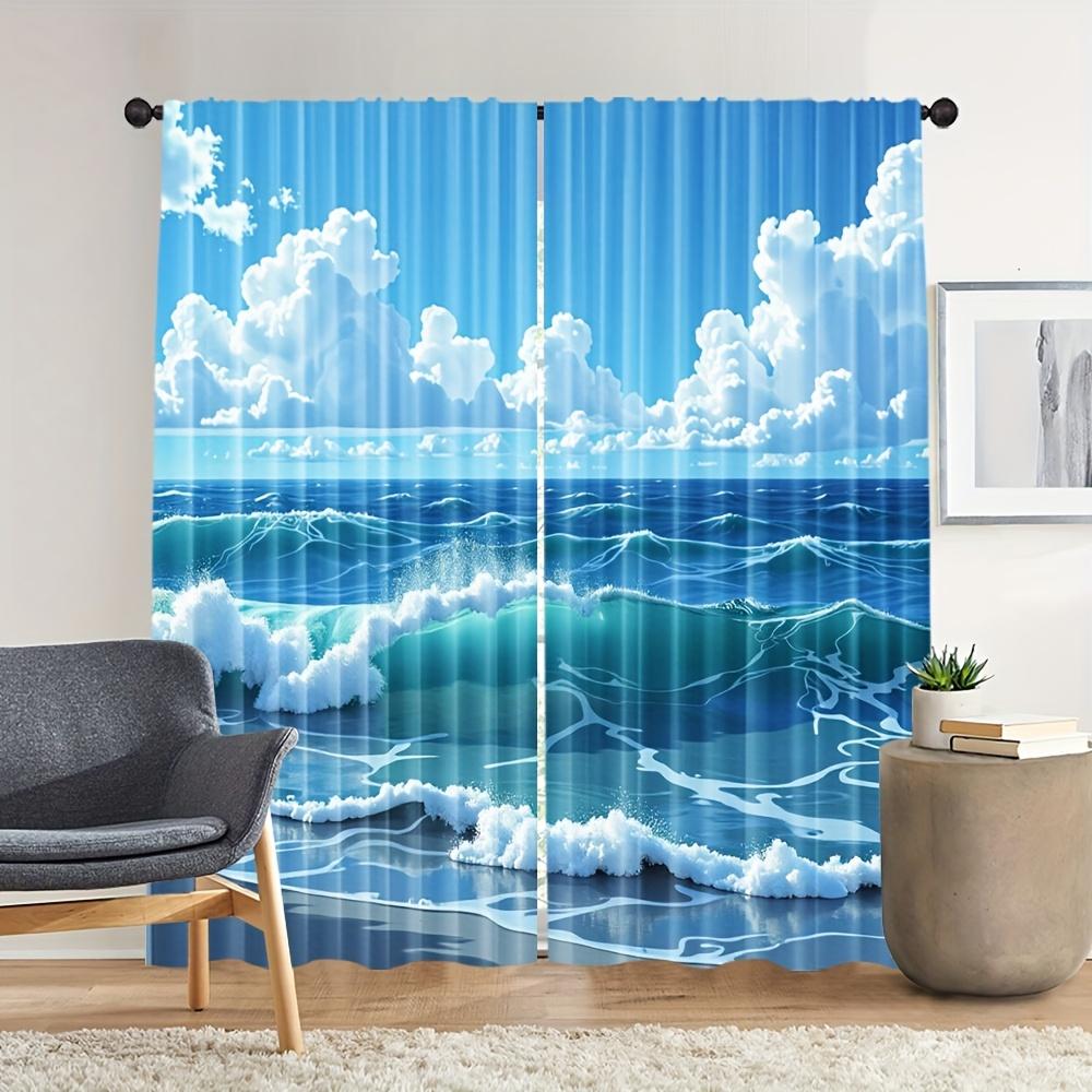 Waterproof Blue Ocean Waves Curtain Polyester Beach Tropical Sea Window Filtering Day Night Home Decor Curtains Shower Curtain D