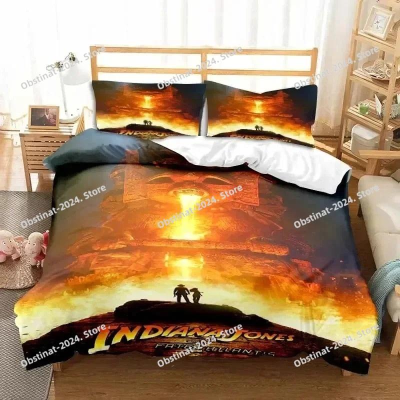 Indiana Jones Das Rad des Schicksals Stilvolles Bettwäsche-Set Bedruckte Bettbezug Laken Kissenbezug Weiche Steppdeckenbezug Voll Queen King Size