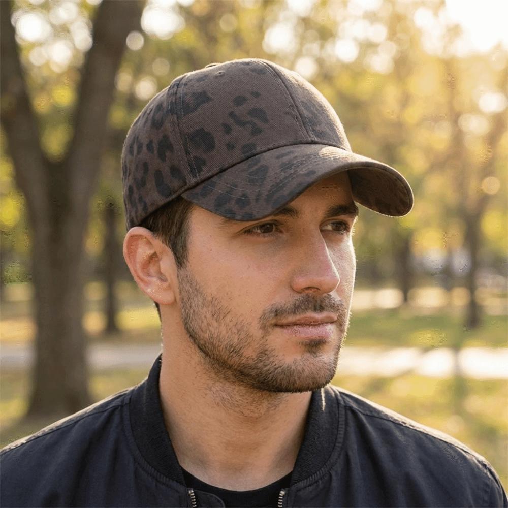 Trendy Breathable Baseball Cap Leopard Printed Adjustable Sunscreen Hat Sun Protection Round Top Hat Unisex Baseball Caps
