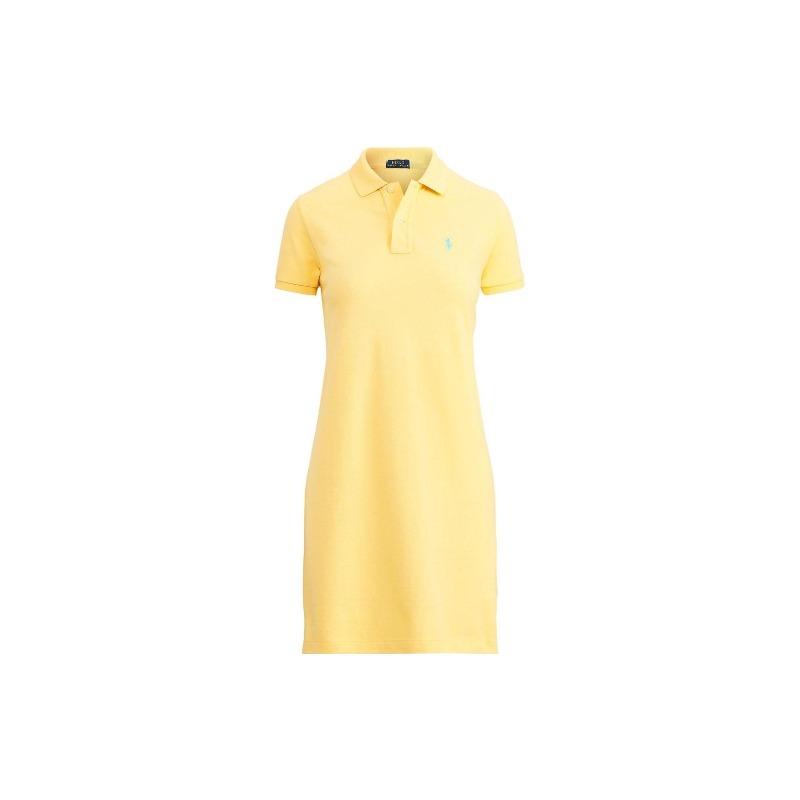 Ralph Lauren Vestito Giallo da Donna con Collo a Polo Ricamato e Maniche Corte 211799490-010