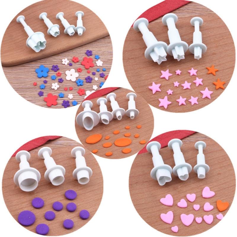 Set of 3 DIY Fondant Mold Multi-Shapes Fondant Stamps Kitchen Baking Tools Plastic Material Baking Supplies for Children