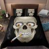 3D Skull Bedding Set King Queen Size Funny Skeleton Smoking Pattern Duvet Cover With Pillowcase Halloween Black Comforter Cover