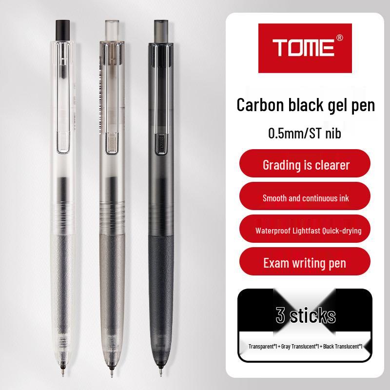TOME TM701 Carbon Black Click Gel Pen, 0.5mm, Black Ink for Exams