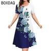 Übergroßes Damenkleid Elegant Vintage 3D Blumig Farbverlauf Gedrucktes Kleid Große Größe Sommer Kurzarm Locker Lässig A-Linien-Kleid