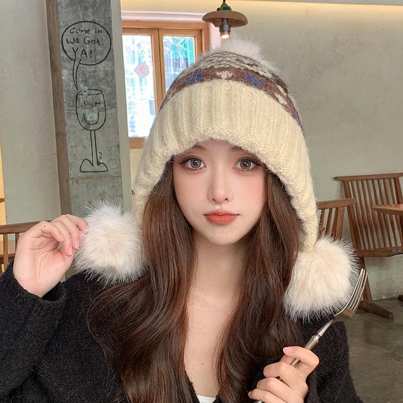 New Korean Style All Match Knitted Hat for Women In Autumn and Winter Sweet and Warm Pile Hat Fashionable Woolen Hat