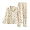 Pajamas women's autumn pure cotton long-sleeved trousers cardigan lapel cotton loose comfortable breathable loungewear set