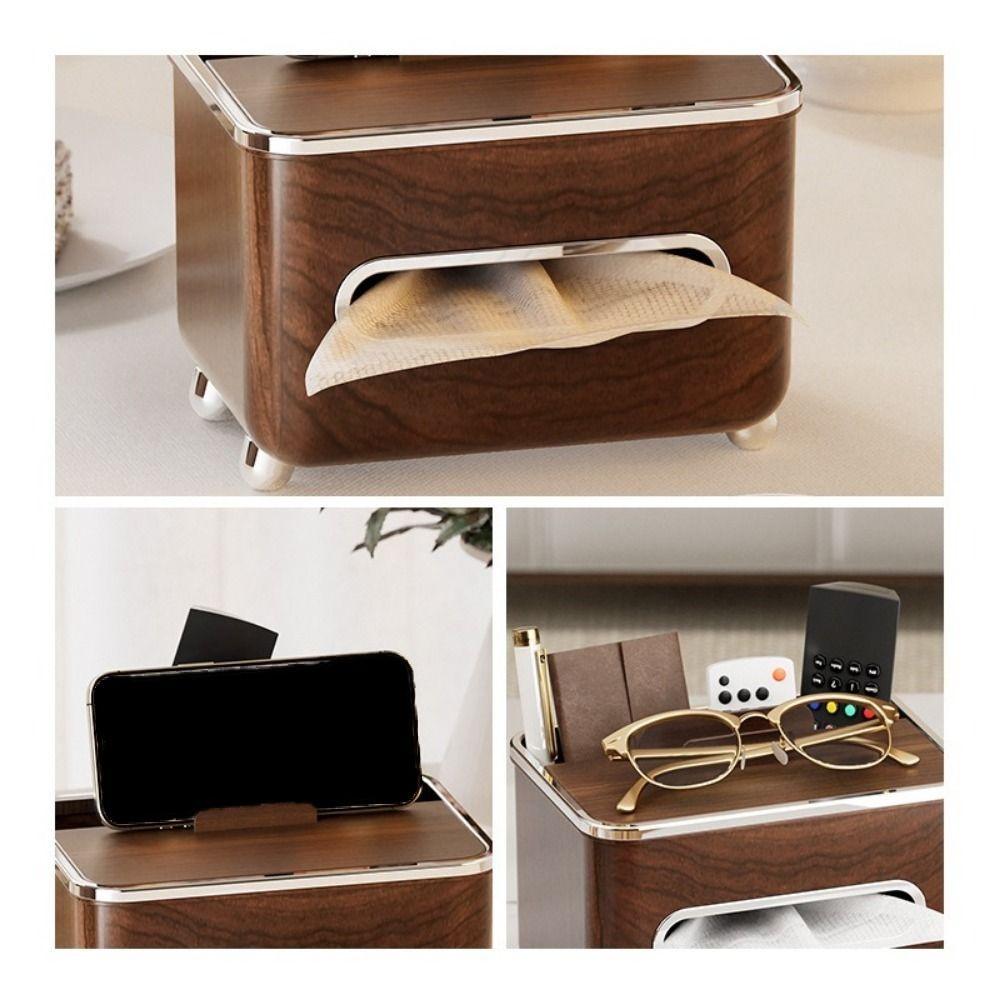Imitation Walnut Wood Desktop Tissue Box Plastic Large Capacity Paper Storage Box Anti-slip Decorative Tissue Storage Box Table