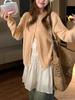 2026 Asymmetrical Lace Collar Button-Down Knit Cardigan - Women's Early Spring Hollow Crochet Sweater
