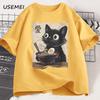 Funny Cat Ramen T-shirt Graphic Tee Japanese Kawaii Anime Cat Graphic T Shirts Men Women Casual Short Sleeve Cotton Tee Shirt