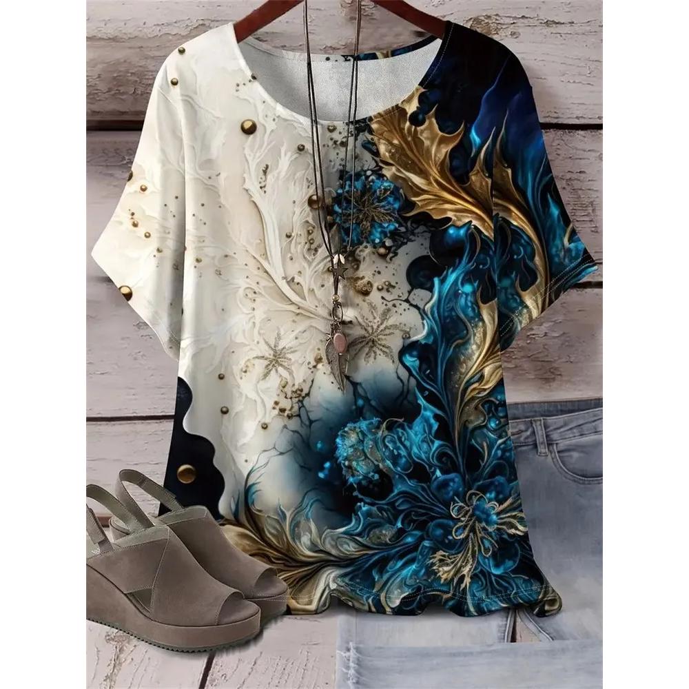 Modisches vielseitiges Damen-Oberteil mit Blumenmuster, lässiges kurzärmeliges T-Shirt für den täglichen Komfort