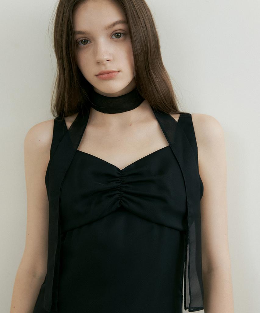 REORG Petal Layered Tie Sleeveless Ops Black