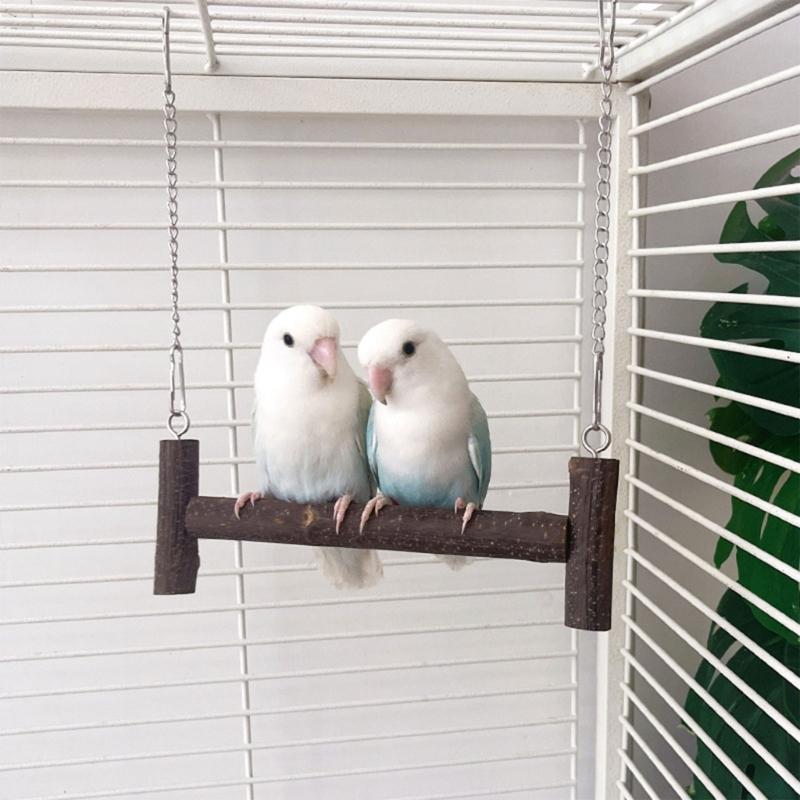 Parrots Swing Hammock Perch Metal Chain Wooden Rod Small Bird Toy For Cages Outdoor Use