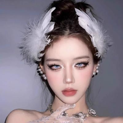 Christmas White Swan Feather Headdress Female Crown Hairpin Female Ballet Cos Angel Dress Photo Decoration