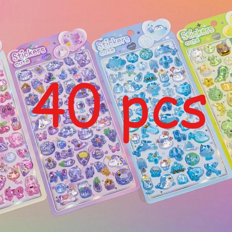 YTES Animation Design Fresh Design Children's Reward Dreamy Rabbit Crystal Embossed Decals – 3D Crystal Journal Ornamental Decals