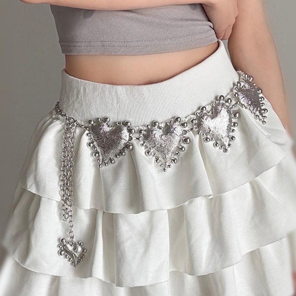 Punk Zinc Zinc Alloy Waist Chain Jeans Decor Adjustable Belt Elegant Heart Chain Waistband  Waist Accessories