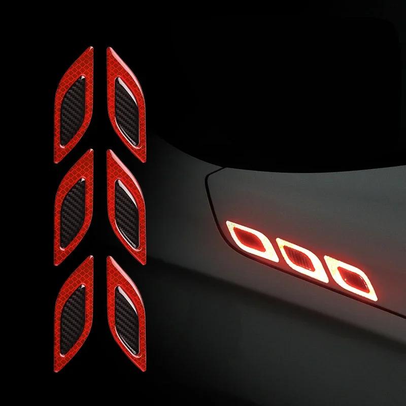 

12PC 3D Car Styling Reflective Carbon Fiber Bumper Strips Safety Warning Tape Secure Reflector Stickers Car Exterior Accessories червоний