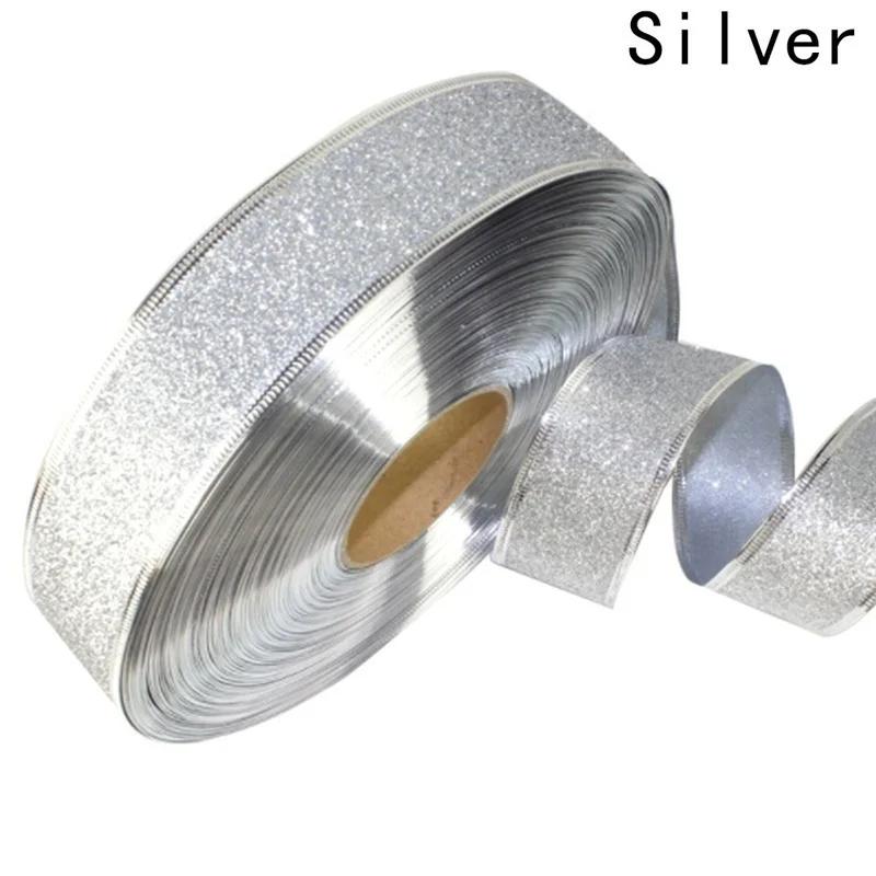 200cm Golden Edge Ribbon Weaving Single Face Satin Ribbon Packing Belt Wedding Christmas Decoration