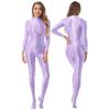 Womens Mock Neck Zipper Back Bodystocking Glossy Full Body Long Sleeve Sportswear Nightwear