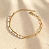European and American natural stone beaded splicing paper clip double-layer bracelet stainless steel rice bead stacked bracelet ins wind niche